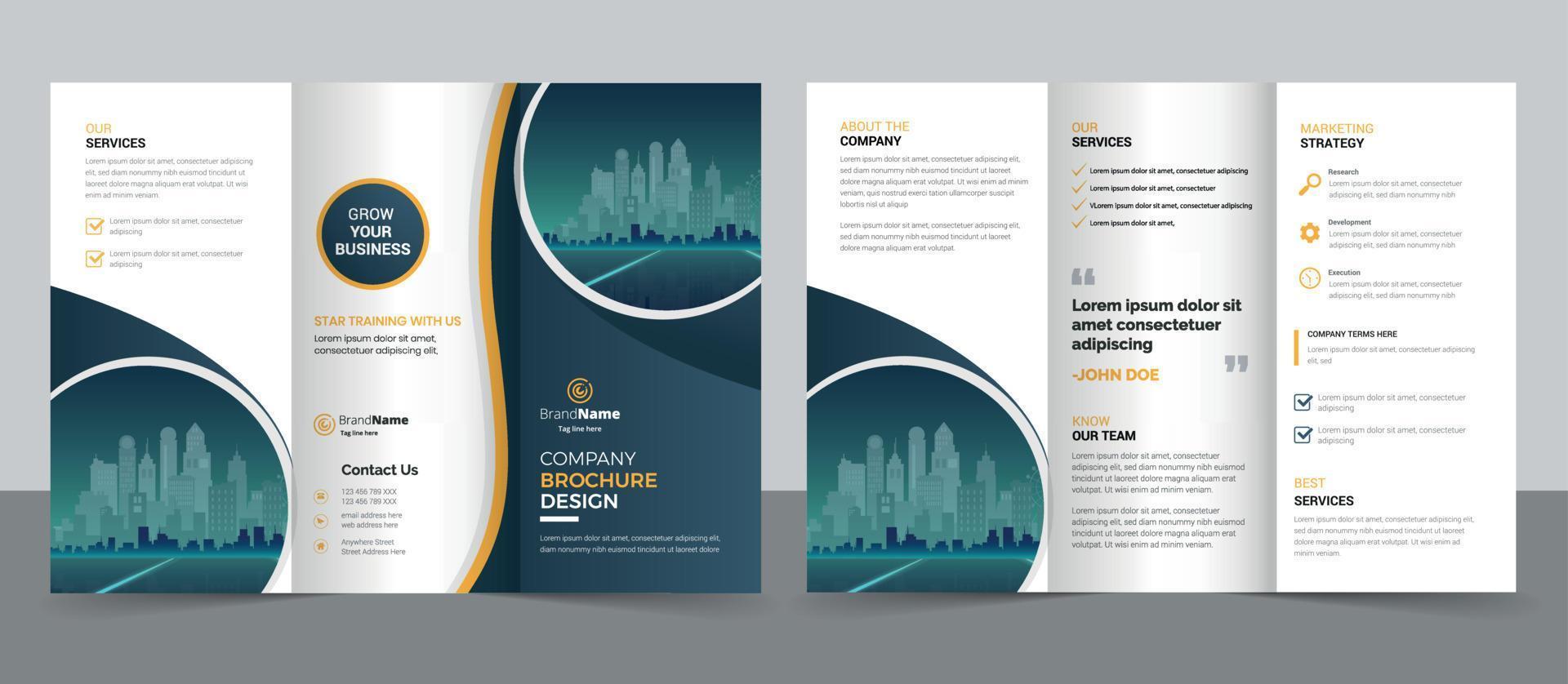 Trifold Brochure Design Template for Your Company, Corporate, Business, Advertising, Marketing, Agency, and Internet Business. vector