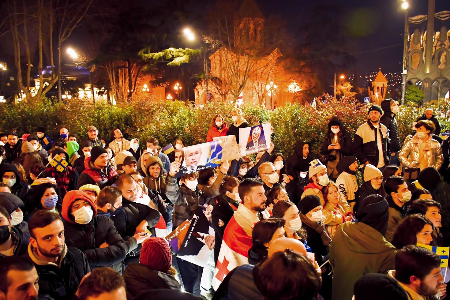 Tbilisi, Georgia, 2022 - crowd of protestors protest in street photo