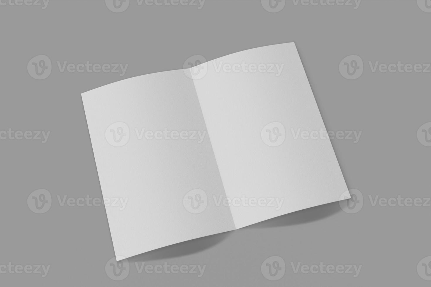 Mockup vertical booklet, brochure, invitation isolated on a grey background with soft cover and realistic shadow. 3D rendering. photo