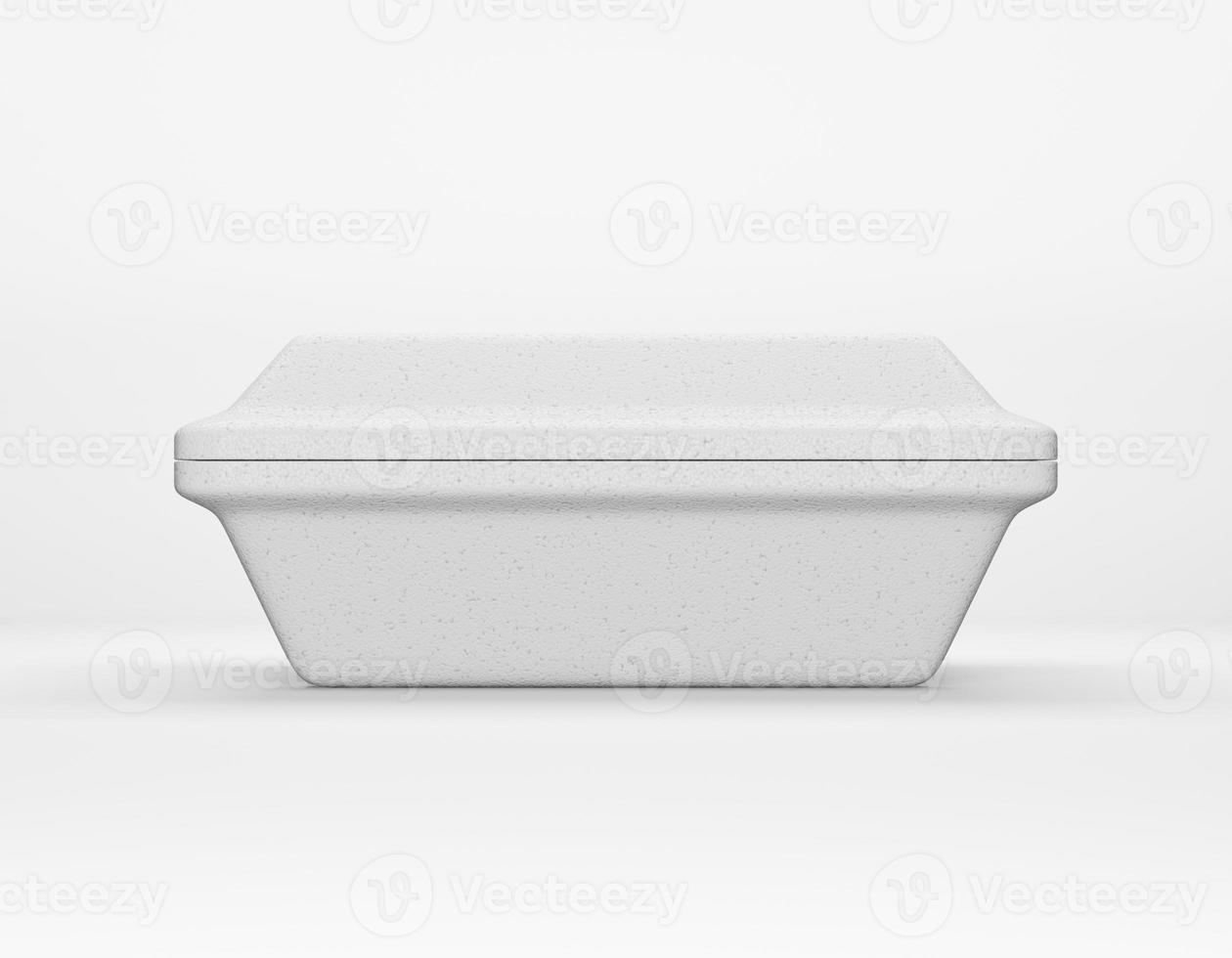 Eco packaging rectangular box bio foam mockup on white background. Thermo container eco friendly recycled material for lunch, food or things. 3D rendering photo