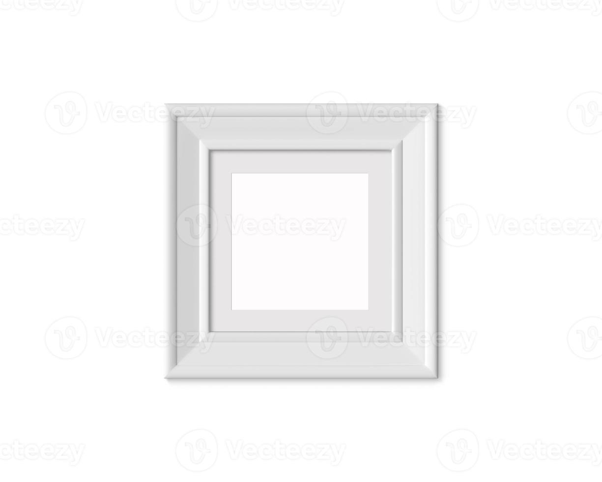 1x1 Square picture frame mockup. Realisitc paper, wooden or plastic white blank for photographs. Framing mat with wide borders. Isolated poster frame mock up template on white background. 3D render photo