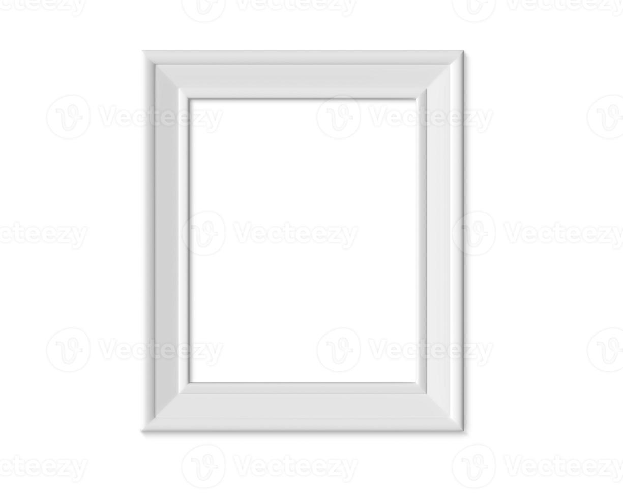 4x5 Vertical Portrait picture frame mockup. Realisitc paper, wooden or plastic white blank for photographs. Isolated poster frame mock up template on white background. 3D render. photo