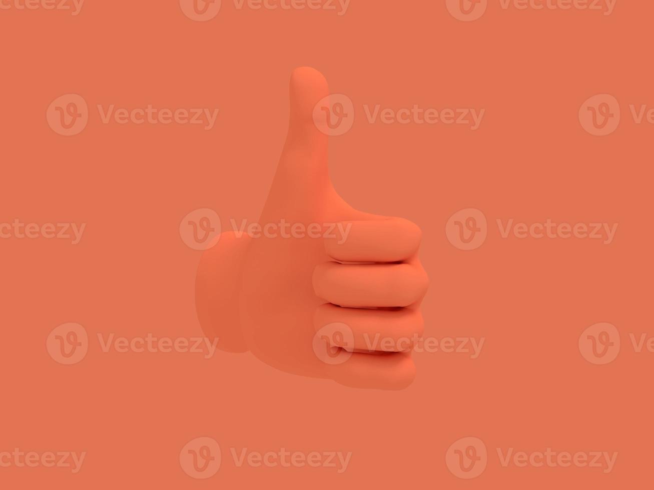 Cartoon hand thumb up. Illustration on red color background. 3D-rendering. photo