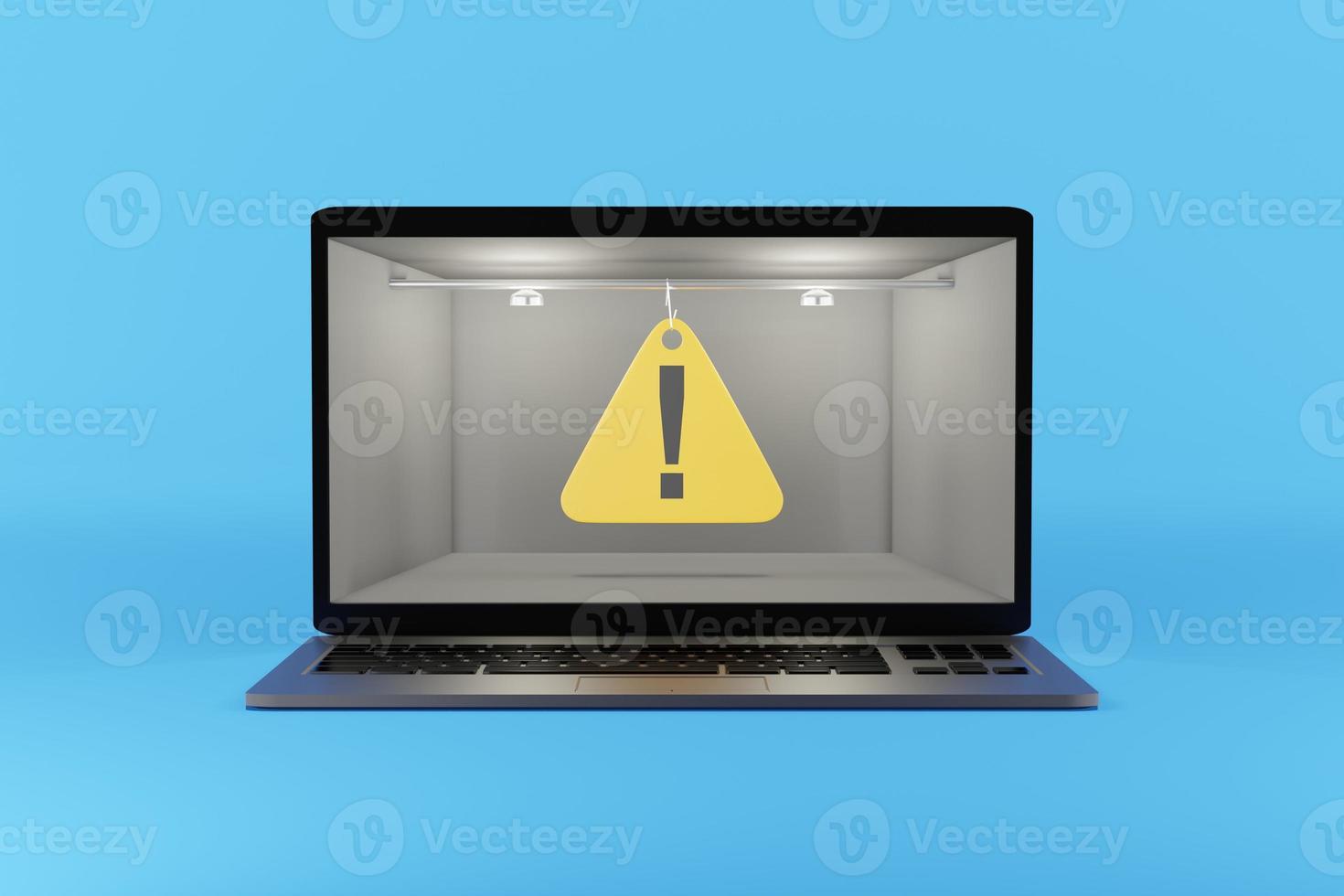 Exclamation mark - text on the computer screen. 3d rendering. photo