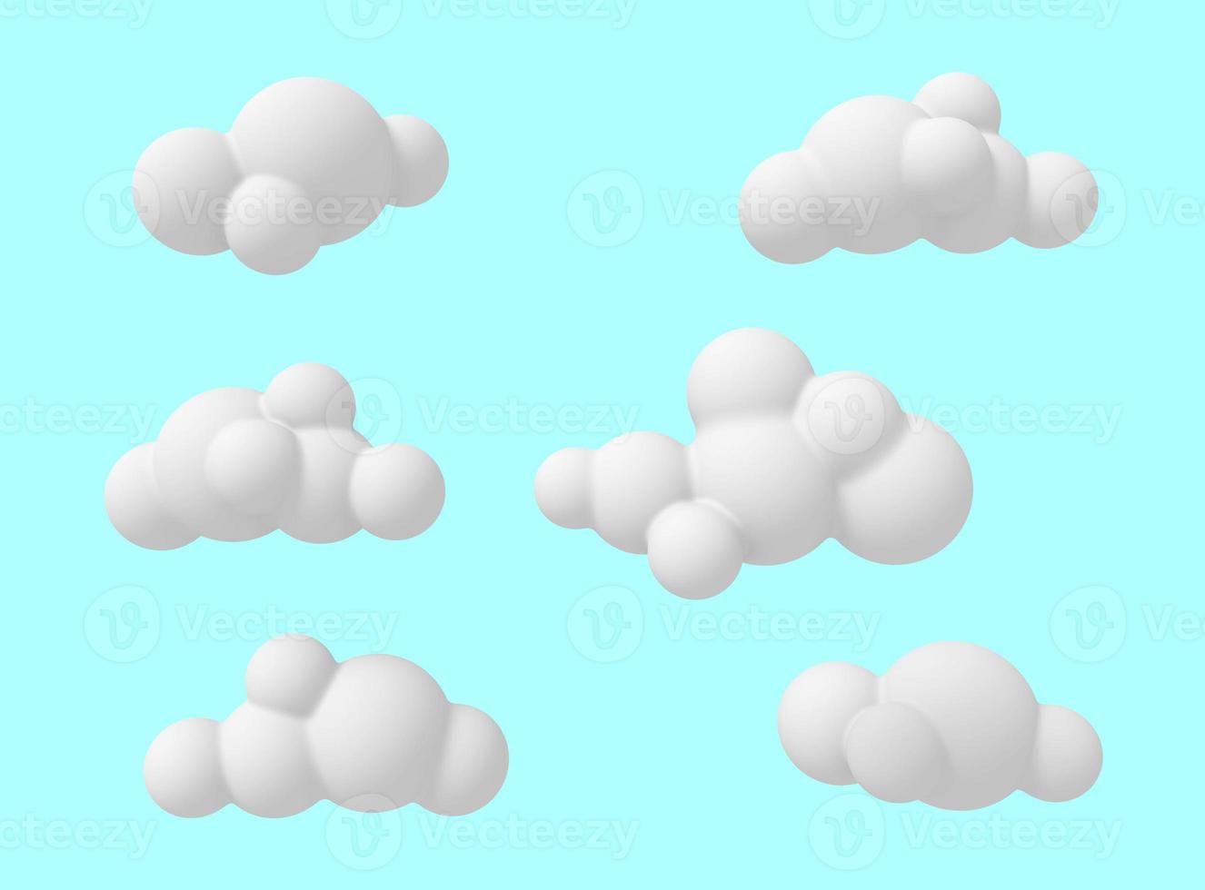 nubes de dibujos animados sobre un fondo de color azul. brillante ilustración abstracta de formas simples. representación 3d foto