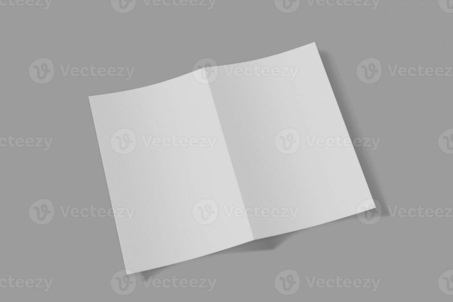 Mockup vertical booklet, brochure, invitation isolated on a grey background with soft cover and realistic shadow. 3D rendering. photo