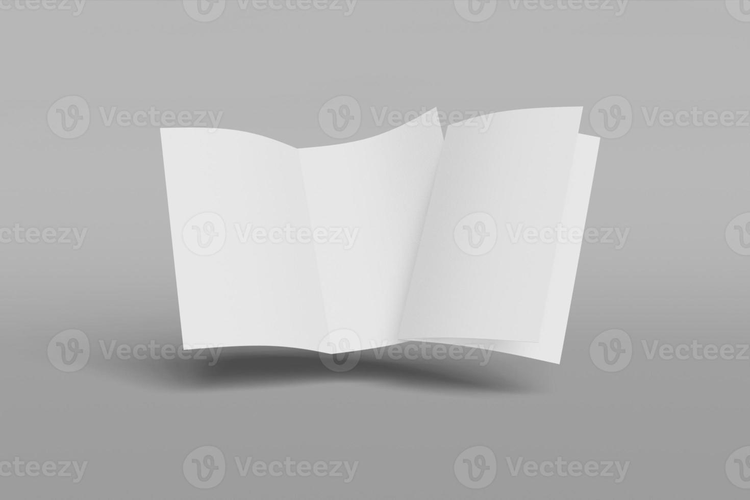 folleto vertical de dos maquetas, folleto, invitación aislado en un fondo gris con tapa blanda y sombra realista. representación 3d foto