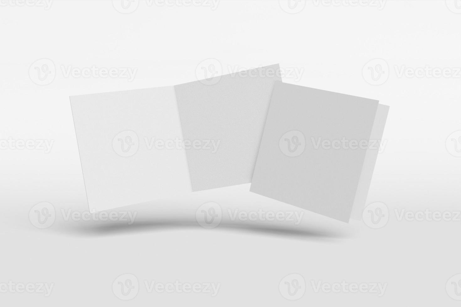 Two Mockup square booklet, brochure, invitation isolated on a white background with hard cover and realistic shadow. 3D rendering. photo