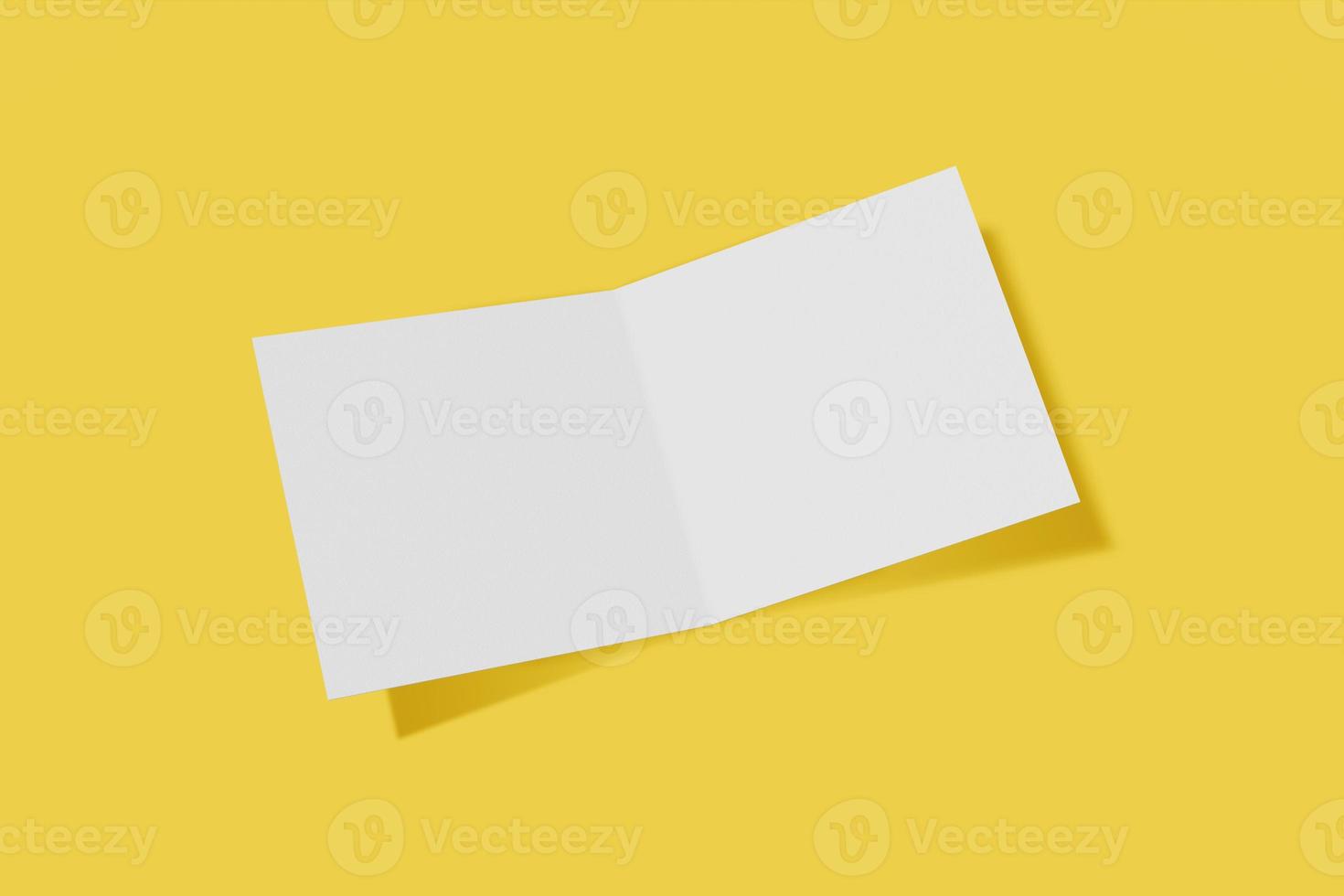 Mockup square booklet, brochure, invitation isolated on a yellow background with hard cover and realistic shadow. 3D rendering. photo