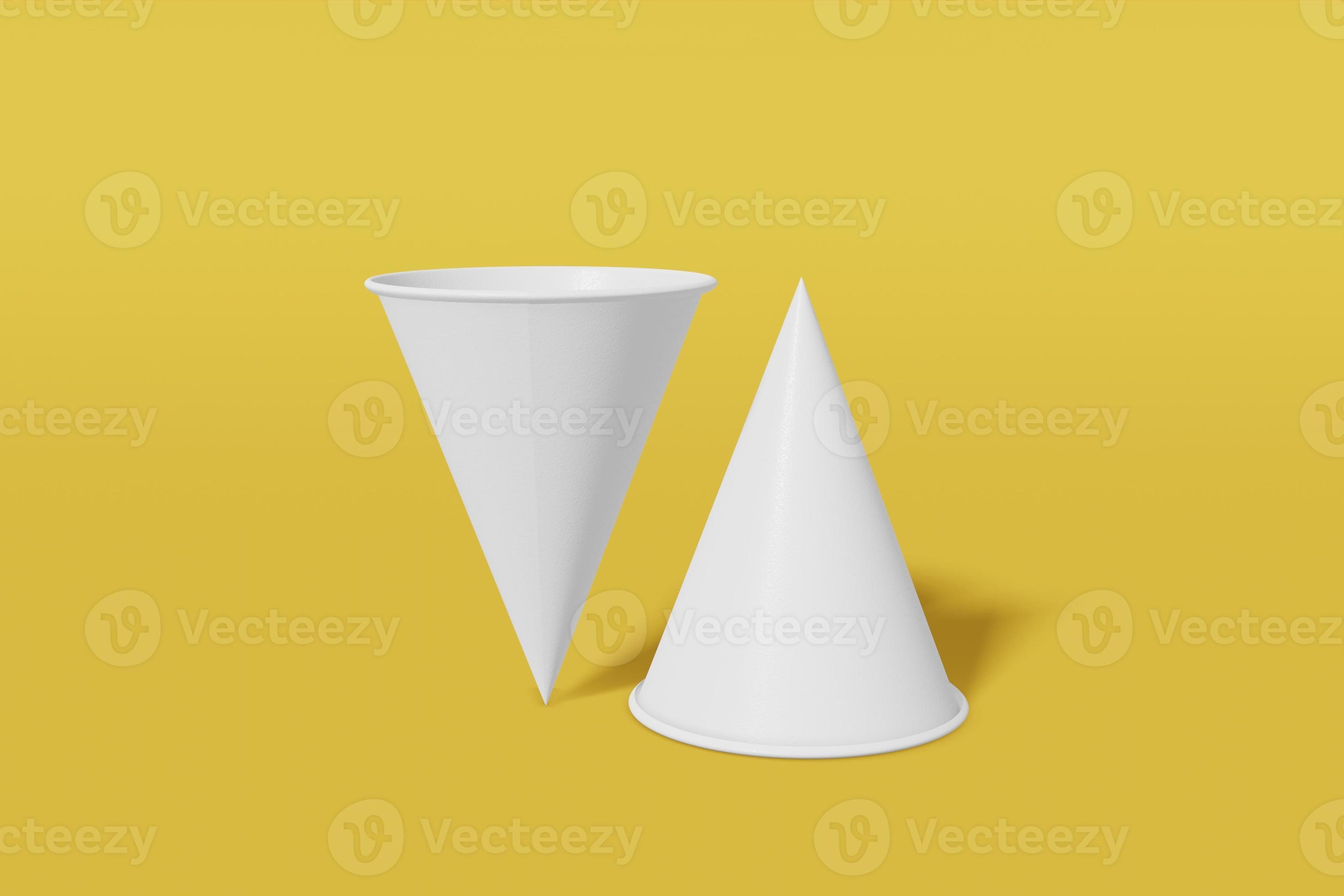 Two paper cups mockup cone shaped on a yellow background. One of the
