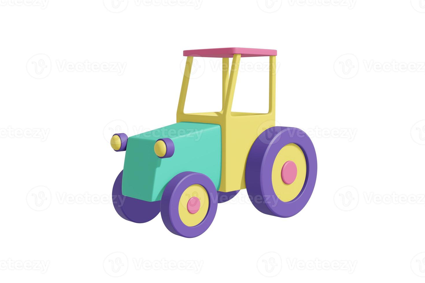 tractor con ruedas estilo de dibujos animados diseño realista color verde  pastel, coral, amarillo, violeta. niños juguete fondo blanco aislado.  concepto de transporte minimalista. representación 3d 6469485 Foto de stock  en Vecteezy