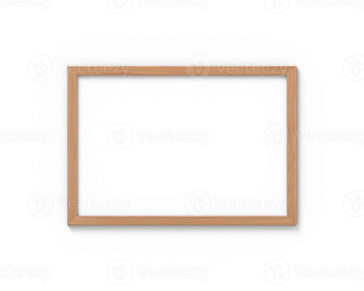 Horizontal wooden frames mockup hanging on the wall. Empty base for picture or text. 3D rendering. photo