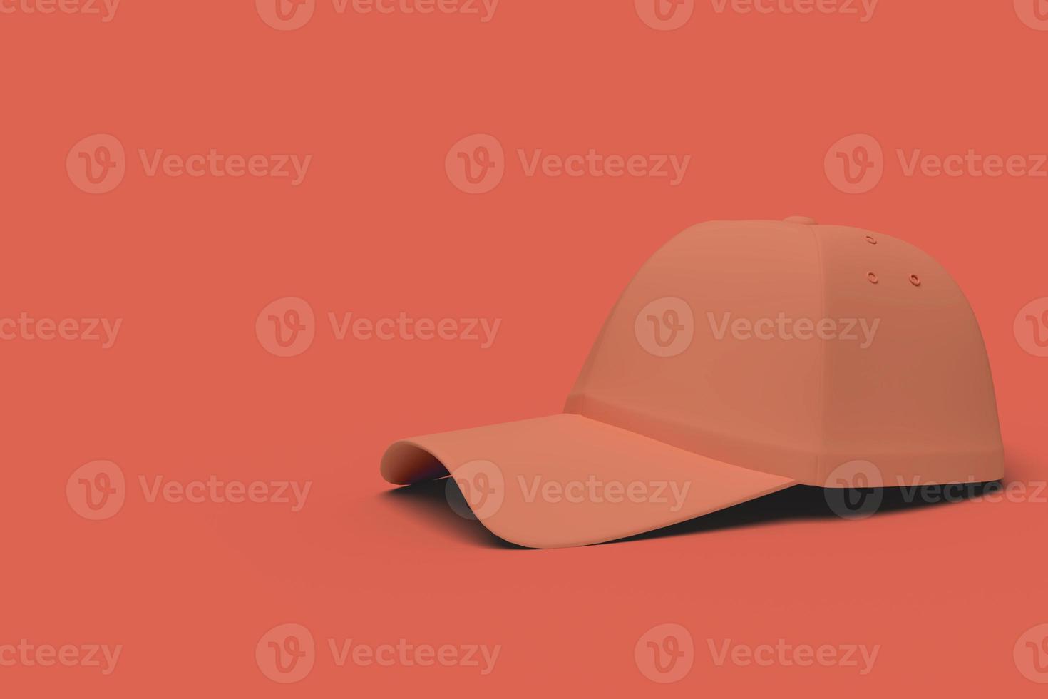 Orange baseball hat on a red background abstract image. Minimal concept sport business. 3D render. photo