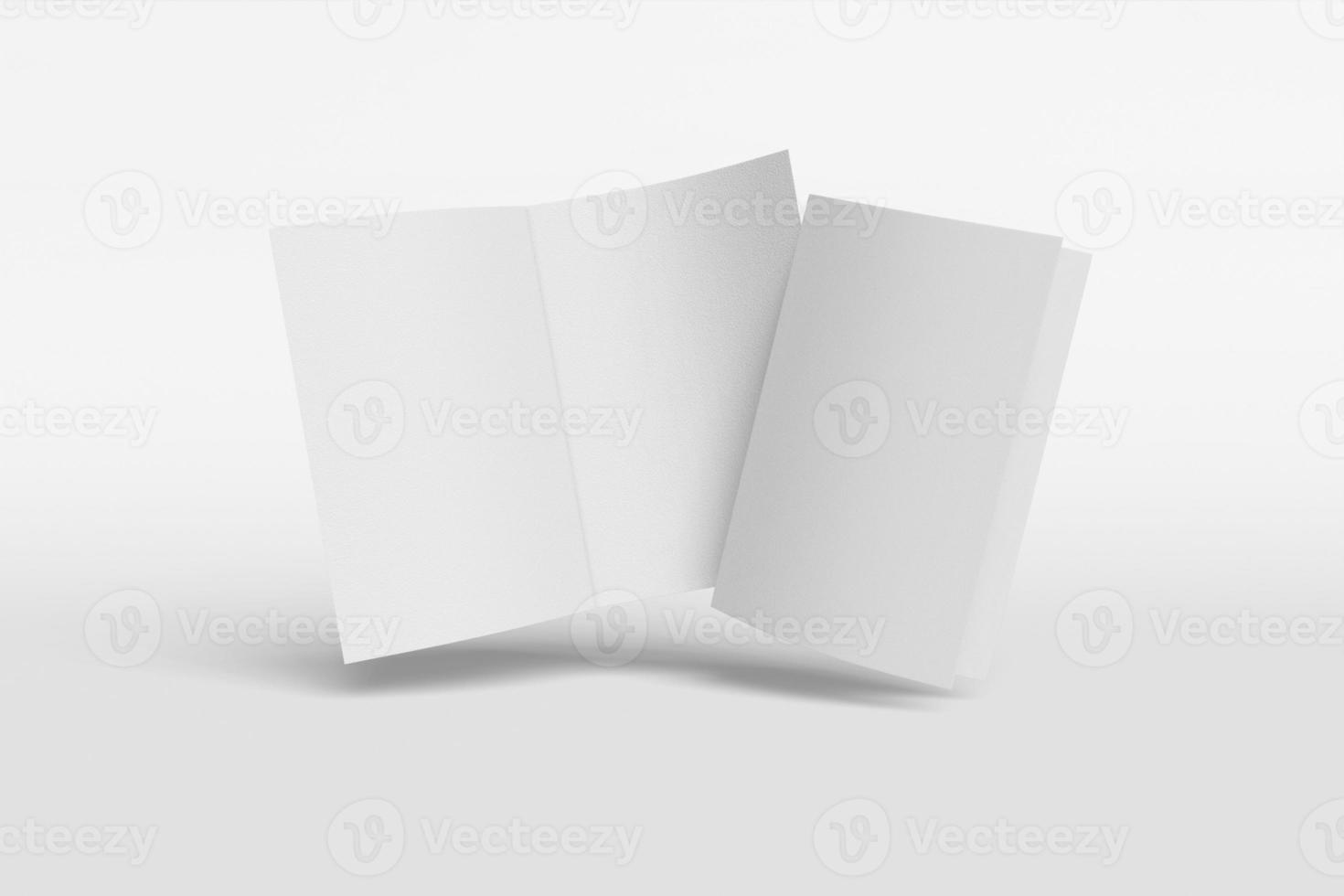 folleto vertical de dos maquetas, folleto, invitación aislado en un fondo blanco con tapa blanda y sombra realista. representación 3d foto