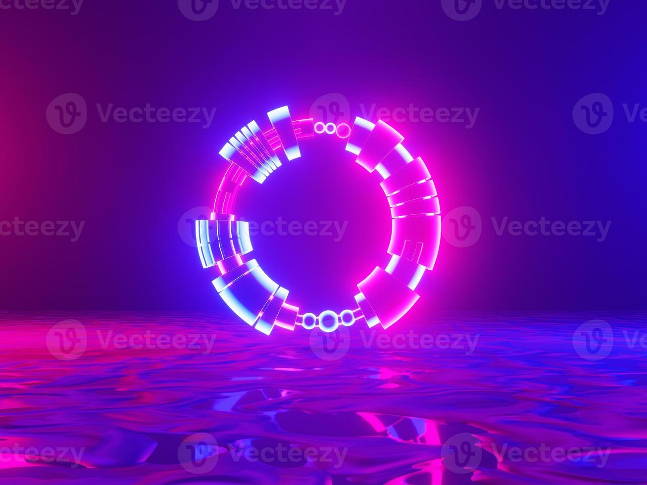 Neon glowing gate, portal, entrance, abstract blue and pink background. 3d rendering. photo
