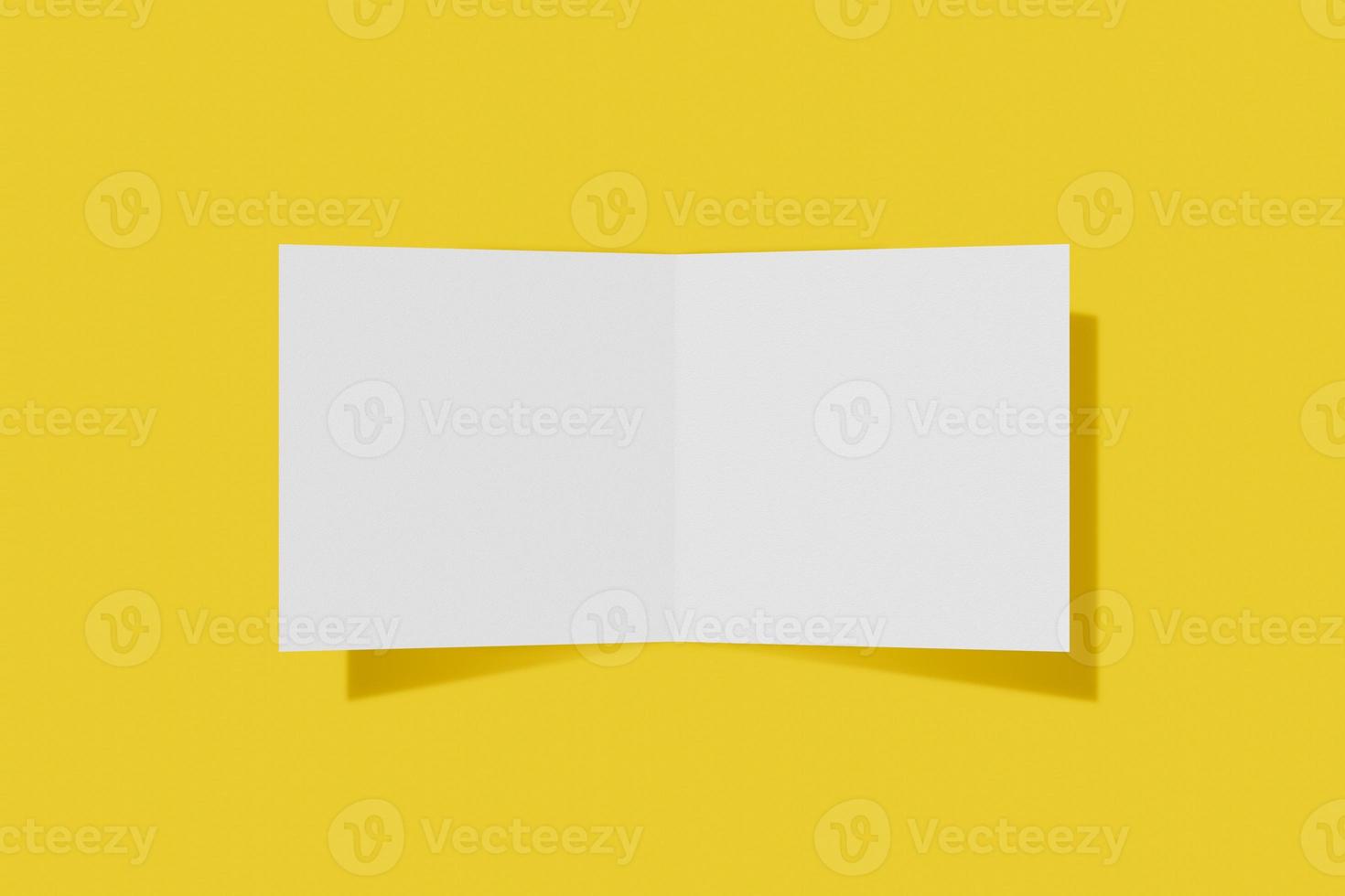 Mockup square booklet, brochure, invitation isolated on a yellow background with hard cover and realistic shadow. 3D rendering. photo