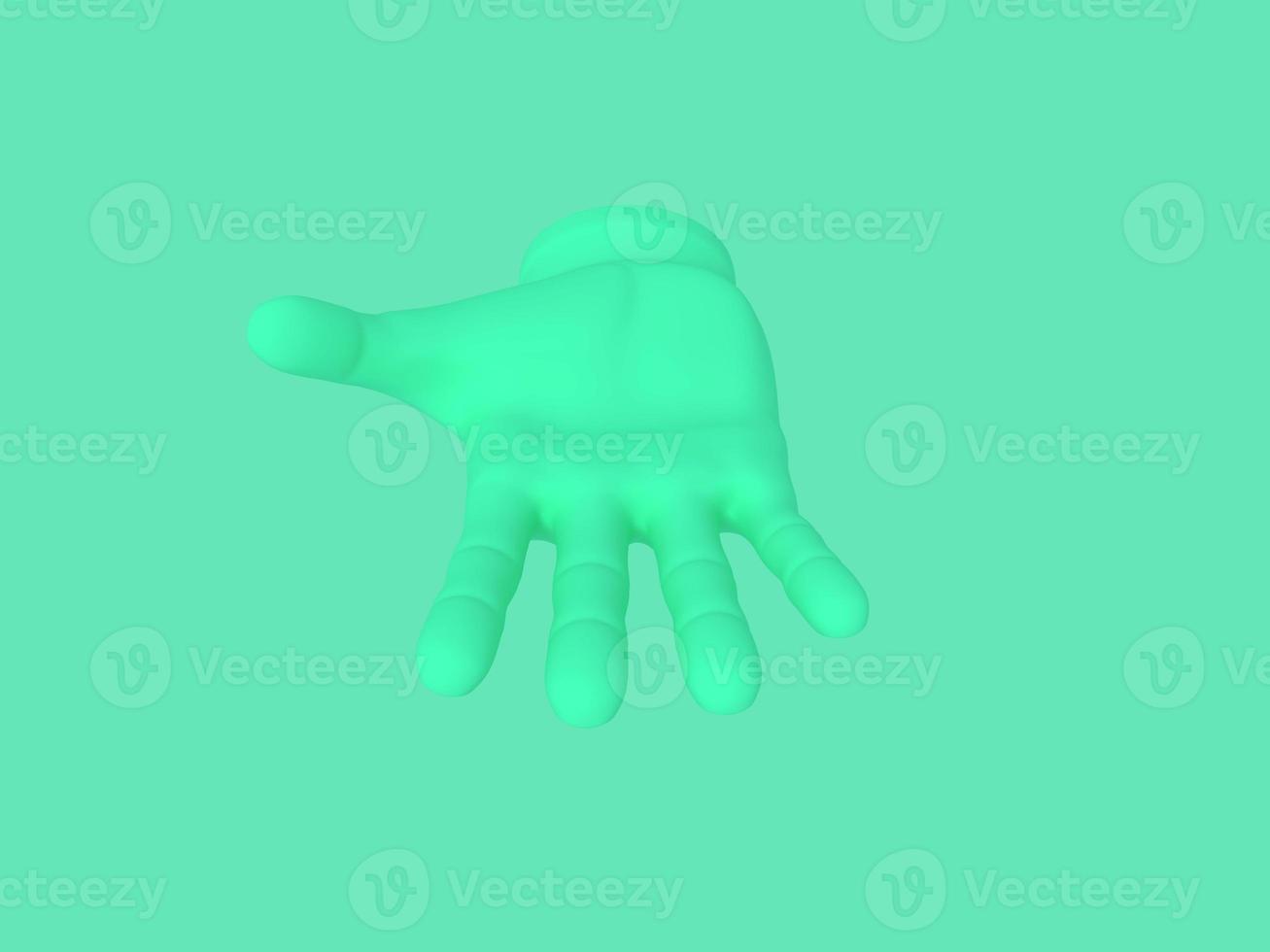 Cartoon open palm. Illustration on green color background. 3D-rendering. photo