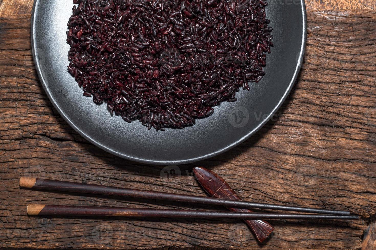 Healthy food black rice in plate. photo