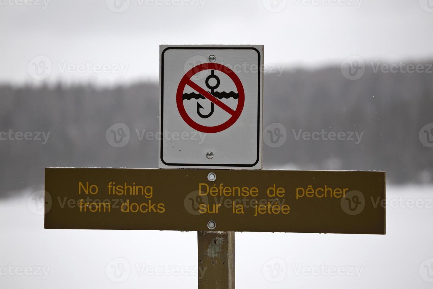 No Fishing sign at the Narrows of Waskesui Lake photo