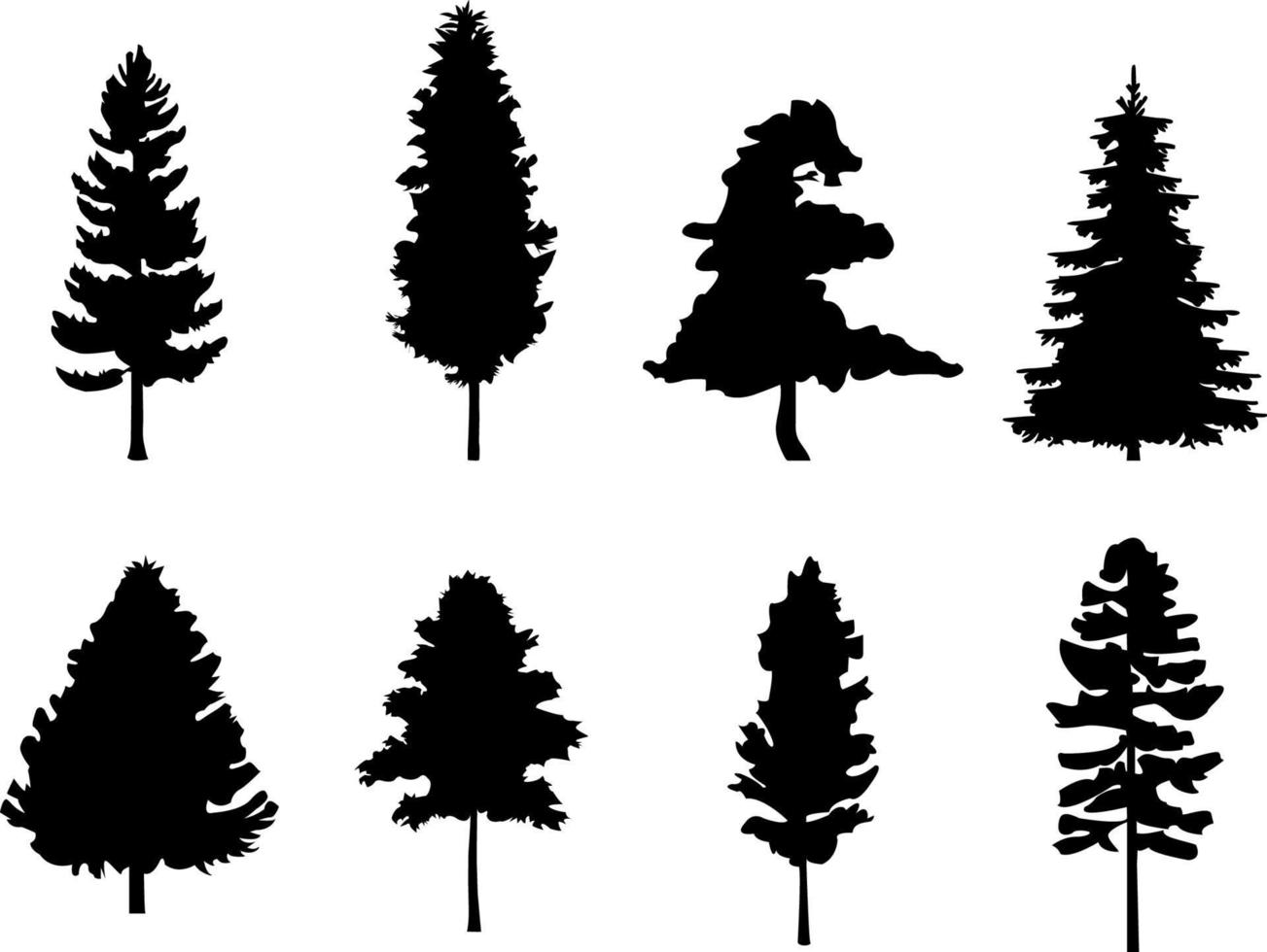 Pine trees Silhouette Set, Pine trees Vector Silhouette
