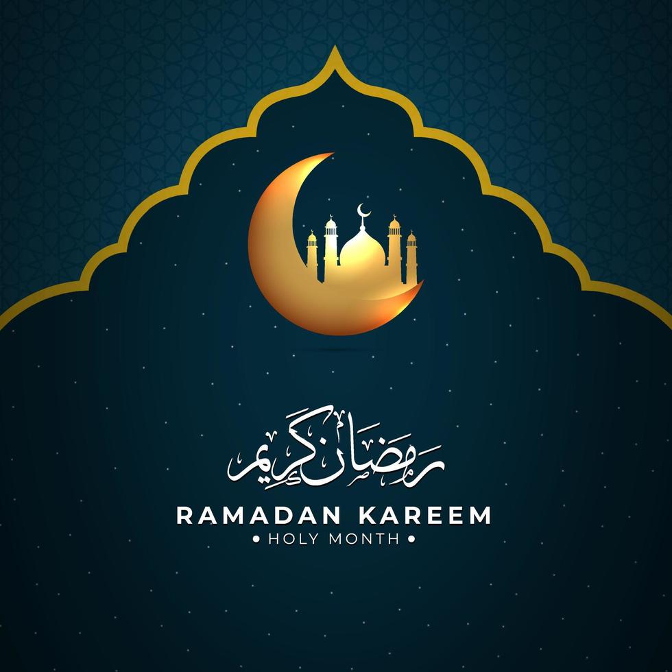 Elegant ramadan kareem with golden crescent moon and mosque. Ramadan kareem design vector illustration.