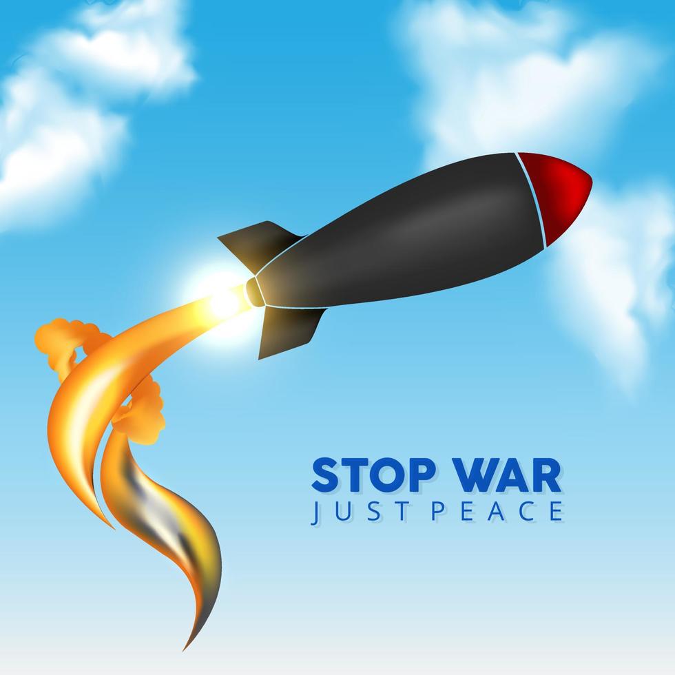 Stop war designs with missile bomb isolated on blue sky background. vector