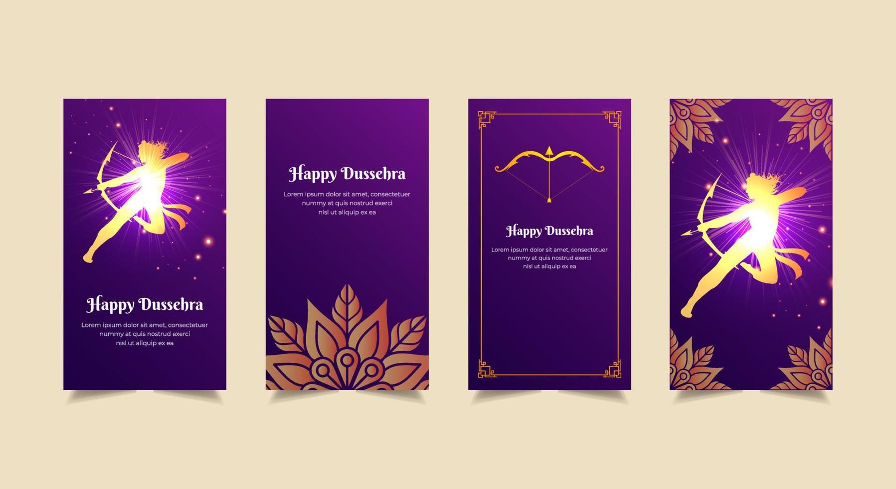 Celebration Dussehra day background with shinny lord rama silhouette. Dussehra day design Stories Collection. Dussehra day template stories suitable for promotion, marketing etc. vector