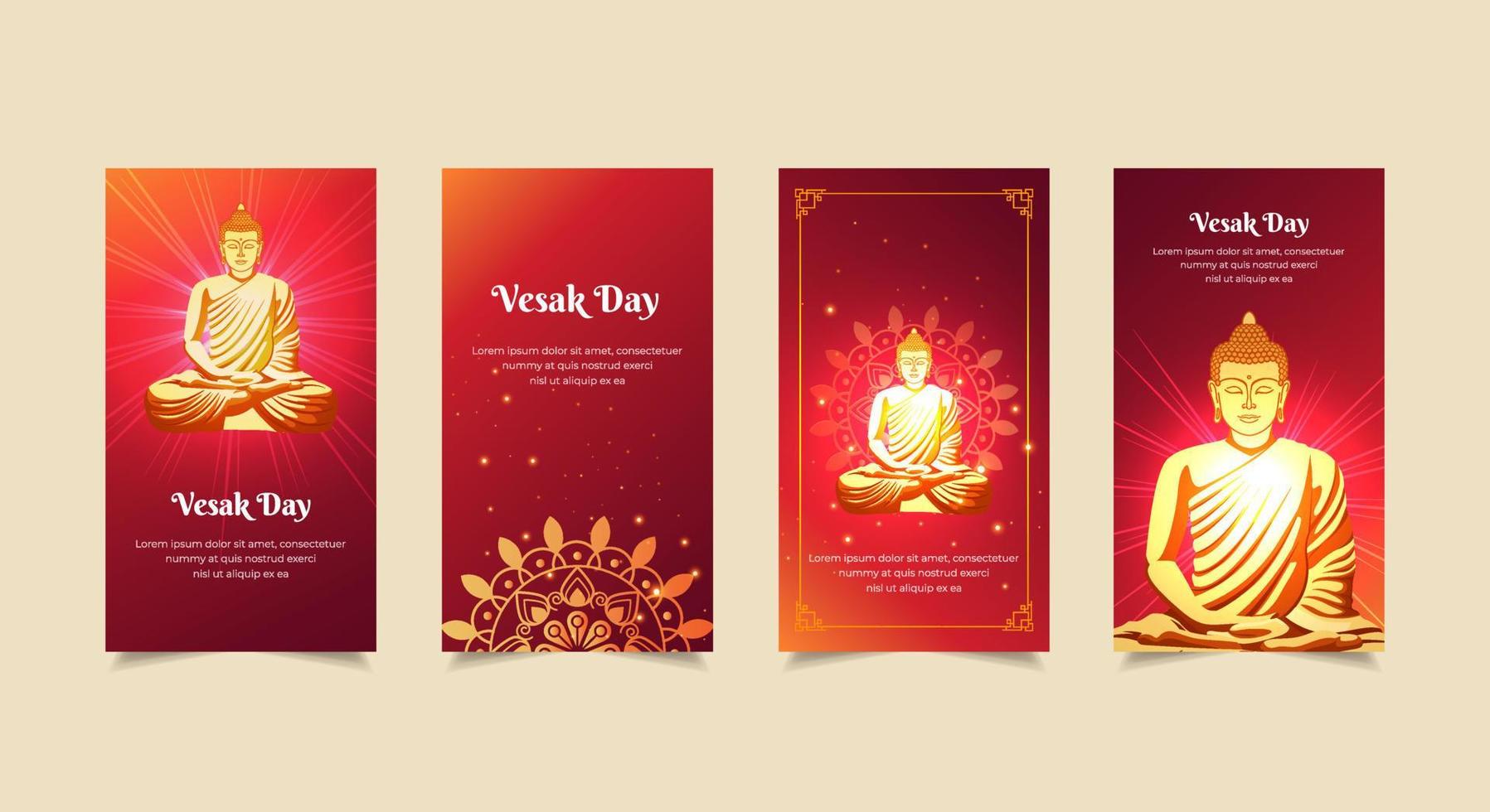 Vesak day design Stories Collection. Vesak day template stories suitable for promotion, marketing etc. Happy Vesak Day background with shinny Lord Buddha silhouette vector