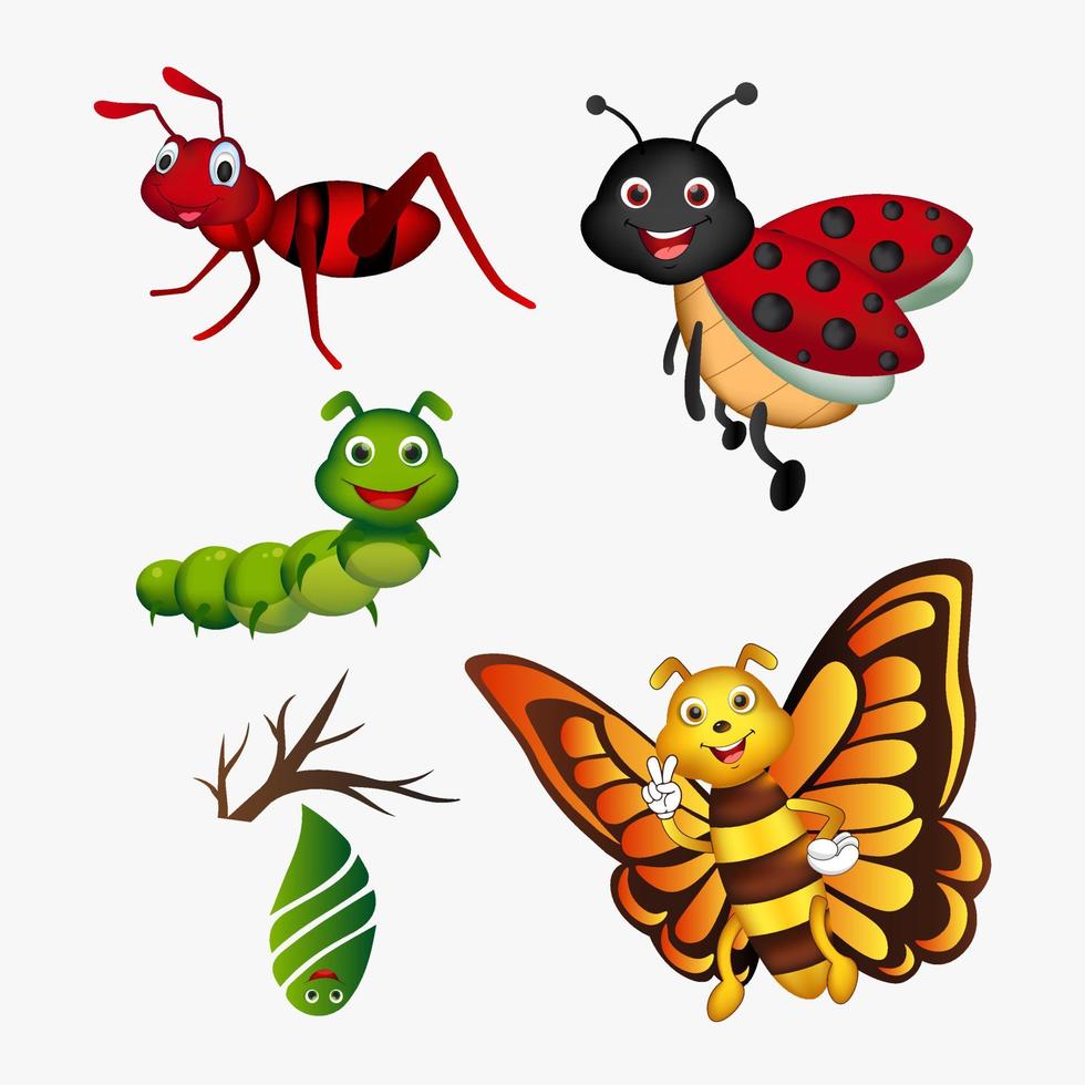 Collection of insect cartoon design. Pack of bug cartoon design icon concept. Set of insect character. vector