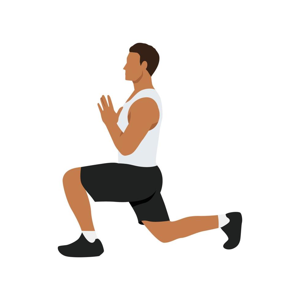 Man doing Anjaneyasana or low lunge yoga pose,vector illustration in trendy style vector