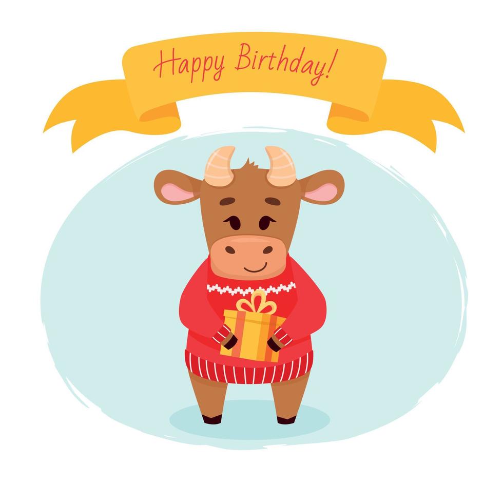 Bull holding a gift box vector