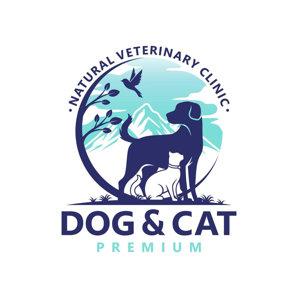 Vector Pet Shop logo design template. Modern animal icon label for store, veterinary clinic, hospital, shelter, business services. Flat illustration background with dog, cat and horse