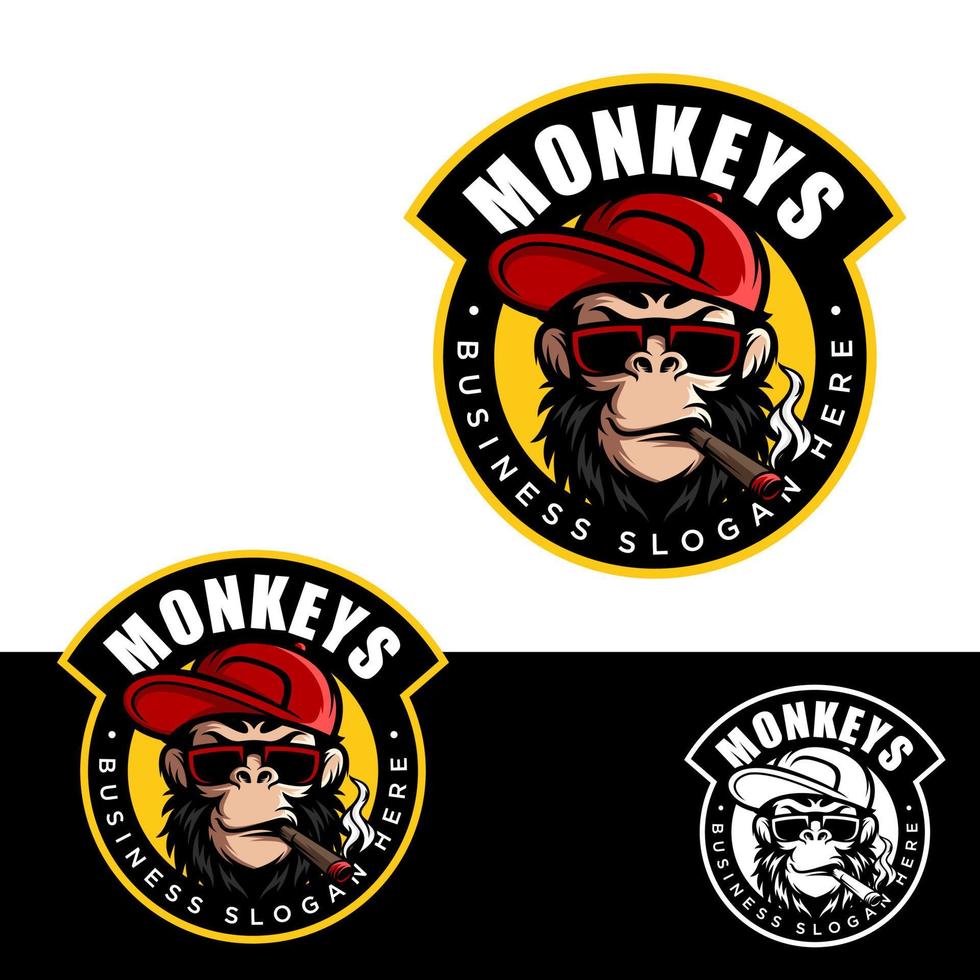 Monkey mascot logo vector. Animal vector illustration. Geek monkey logo. Chimpanzee vector logo design