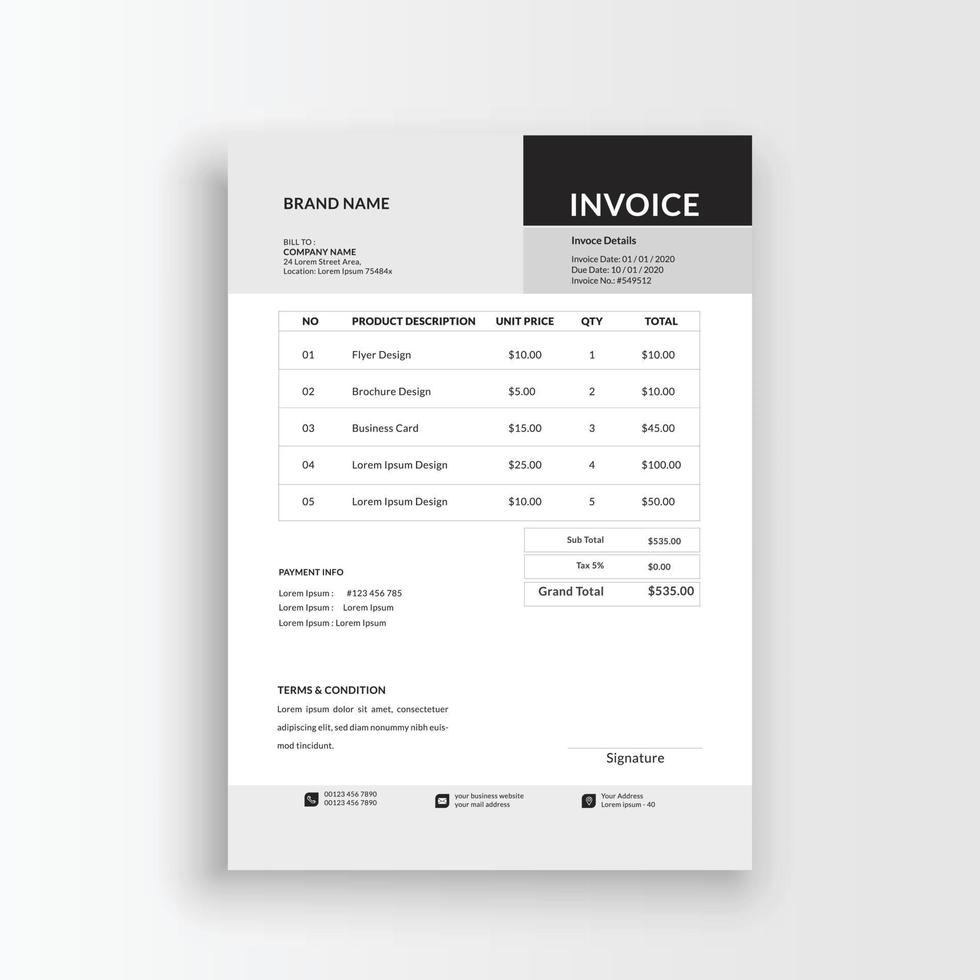 Clean and minimalist business invoice template, receipt voucher, sales invoice vector