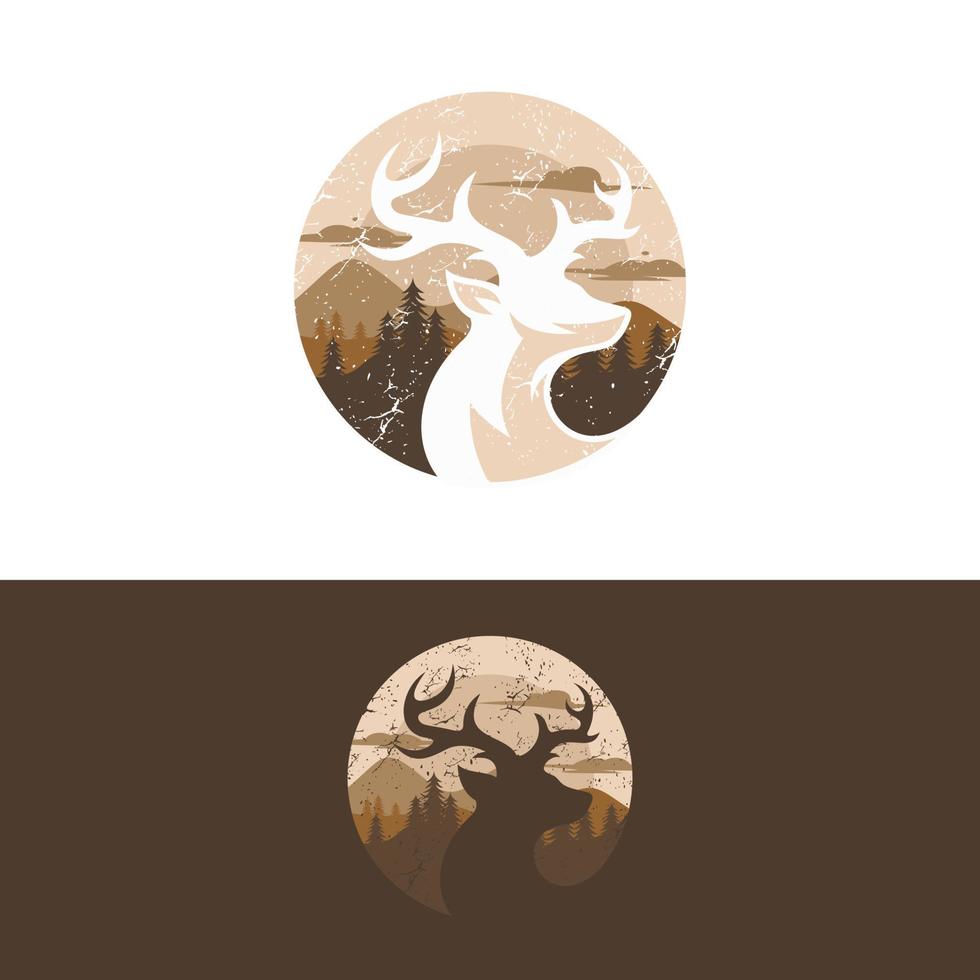 wild deer vintage logo design vector template