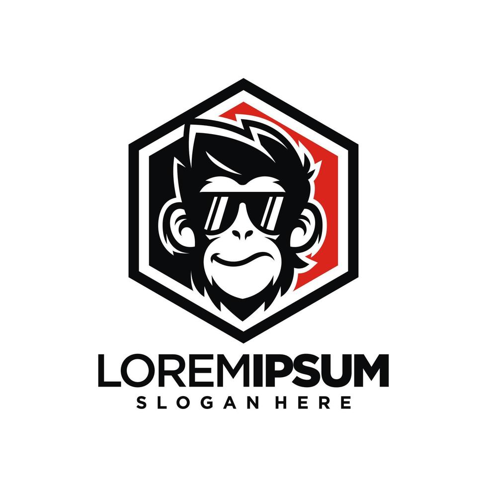 vector del logotipo de la mascota del mono. ilustración vectorial de animales. logotipo de mono geek. diseño de logotipo de vector de chimpancé