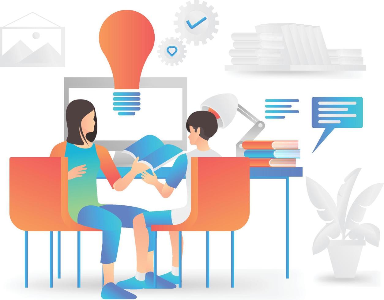 Flat style illustration of back to school student reading a book vector