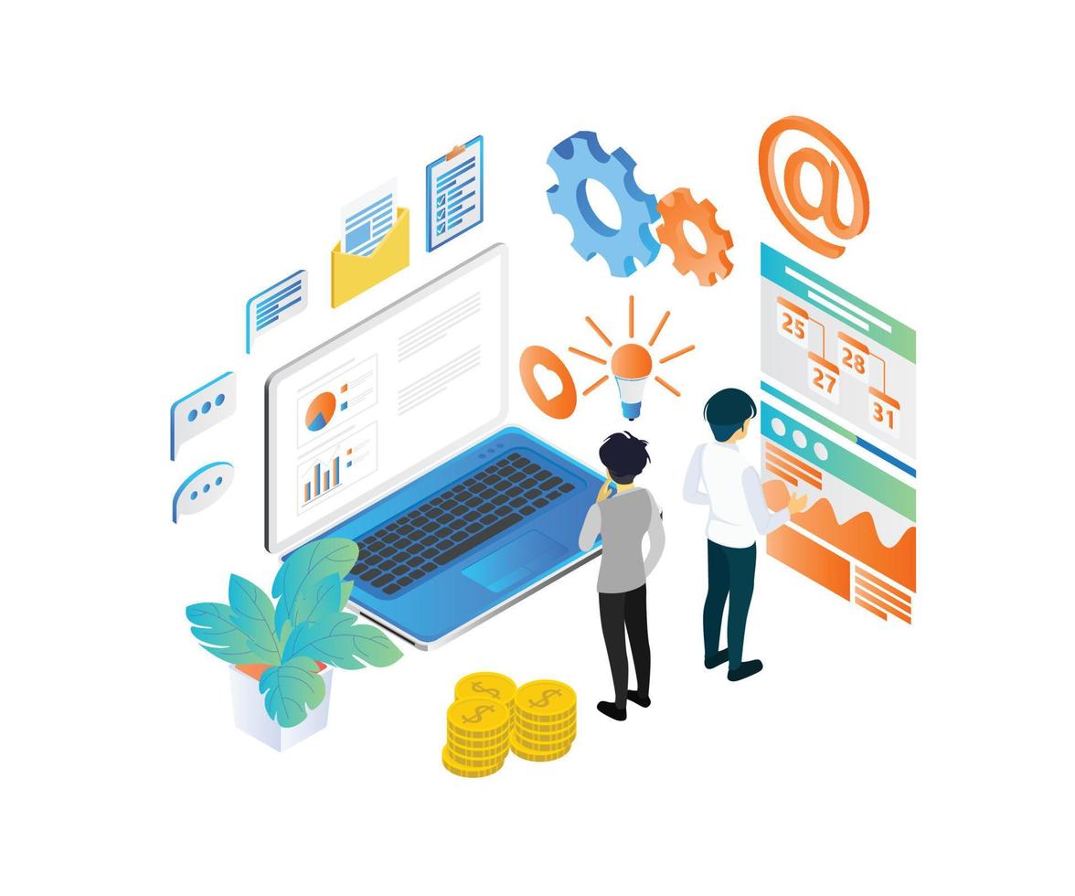 Isometric style website development illustration vector