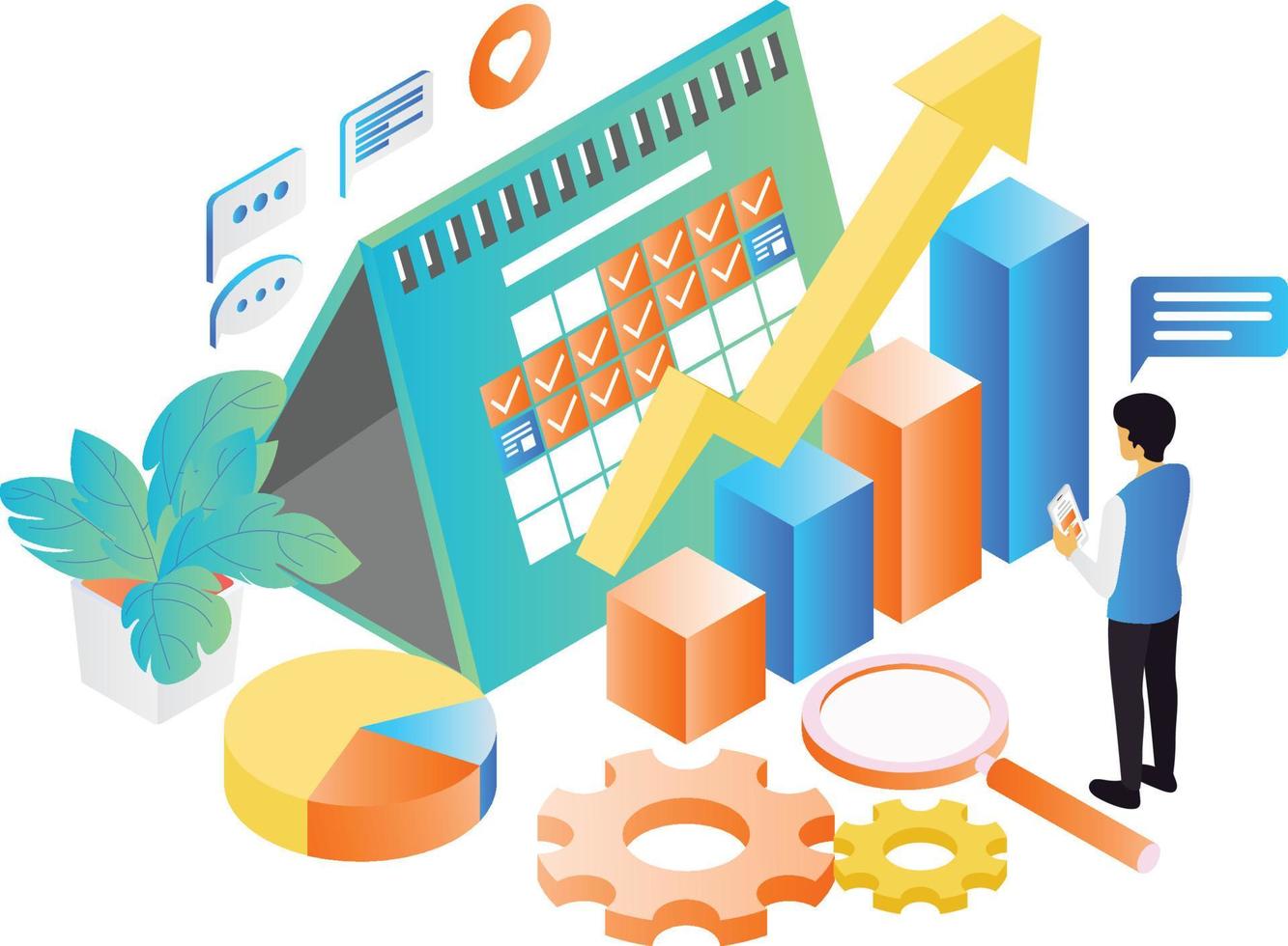 Isometric style business schedule planning illustration vector