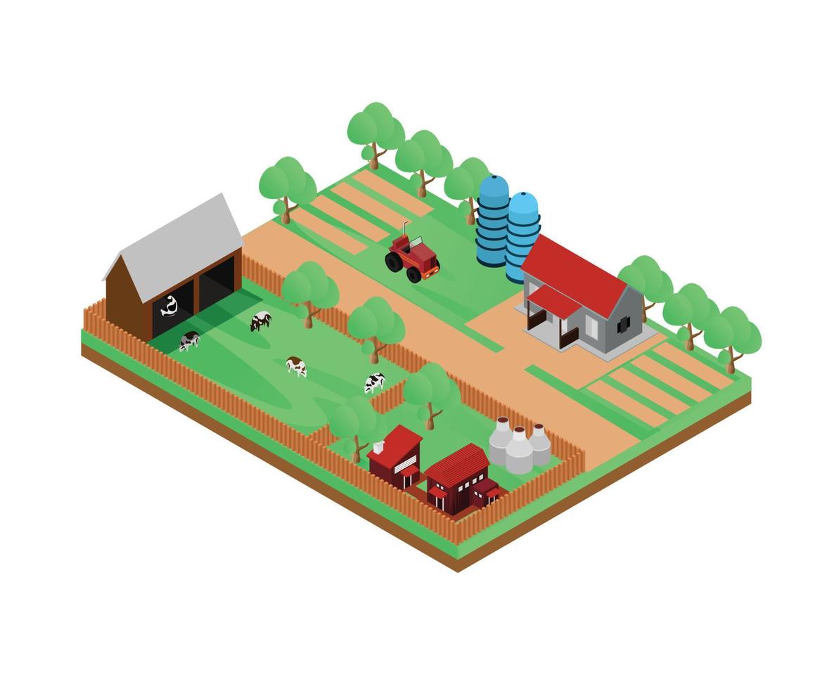 ilustración de agricultura de vaca lechera de estilo isométrico vector