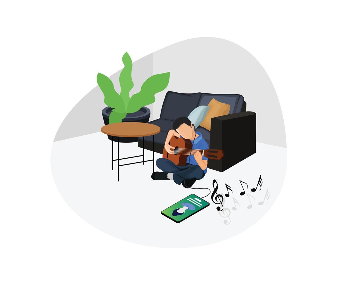 Isometric style illustration of online music learning vector