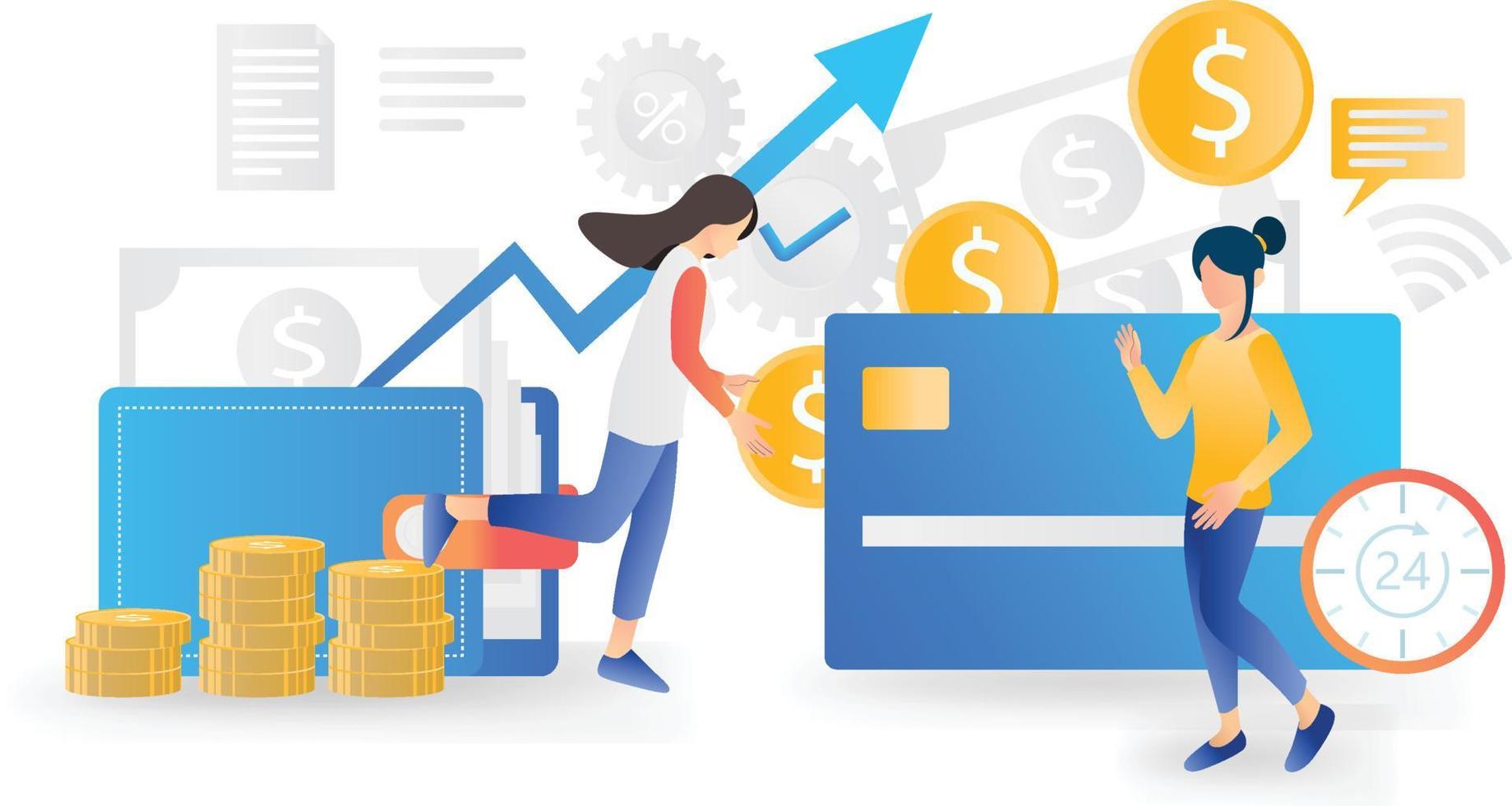 Flat style illustration of finance and banking with ATM vector