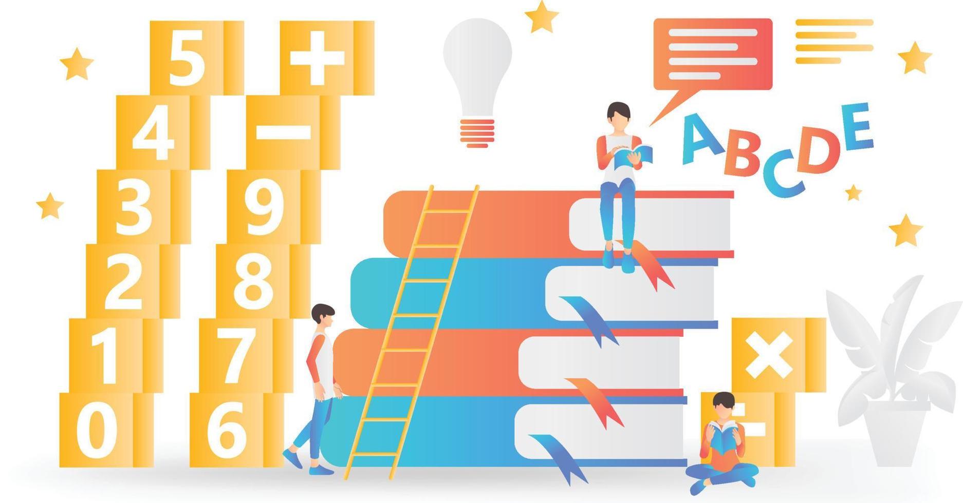 Flat style illustration of back to school student reading a book vector
