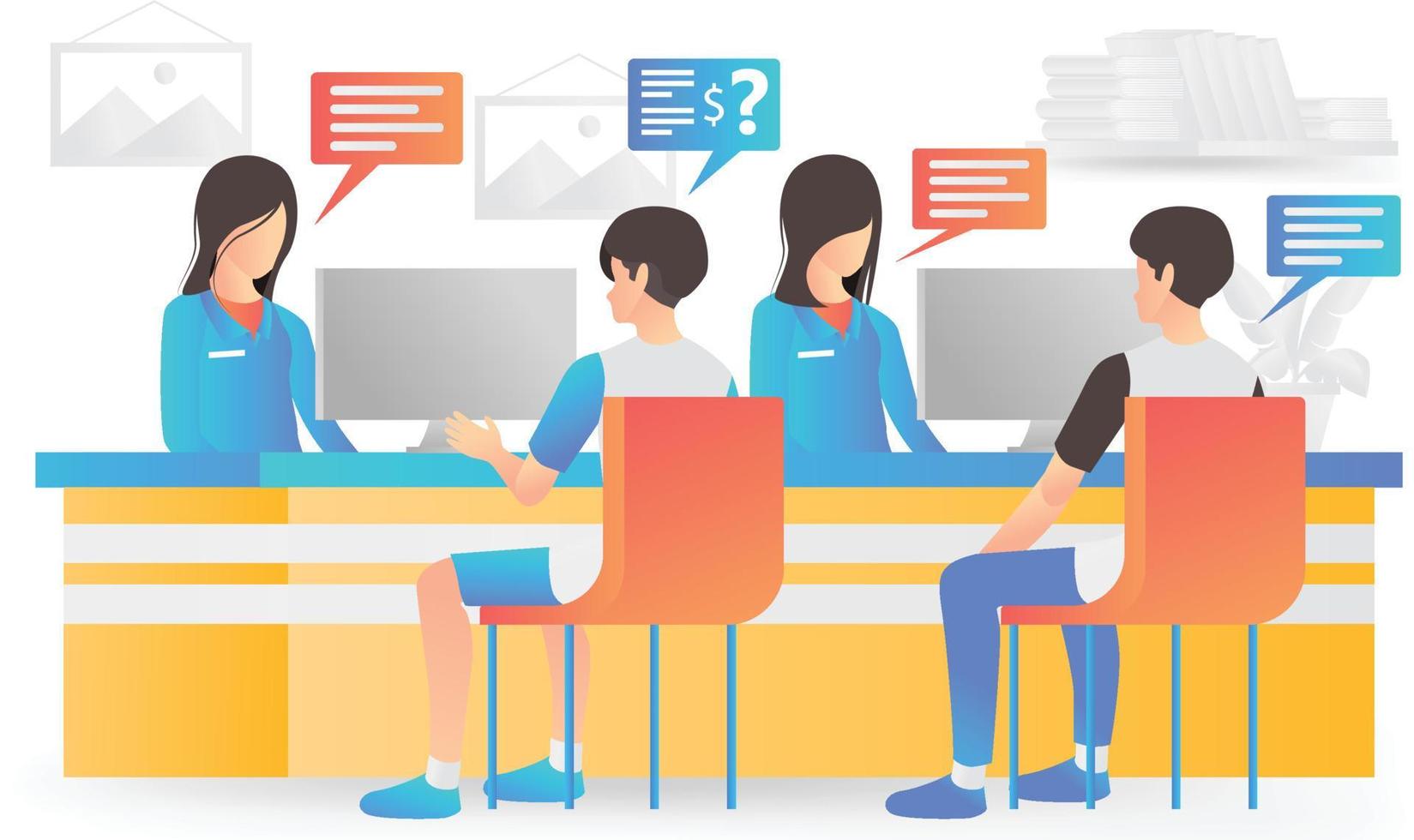 Flat style illustration of bank cashier serving his customer vector