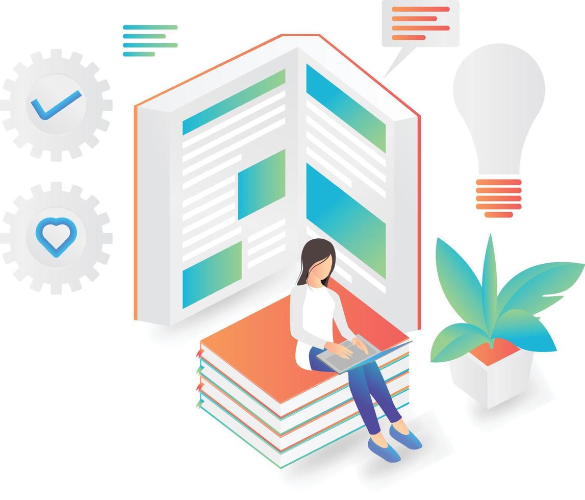 Flat style illustration of back to school student reading a book vector