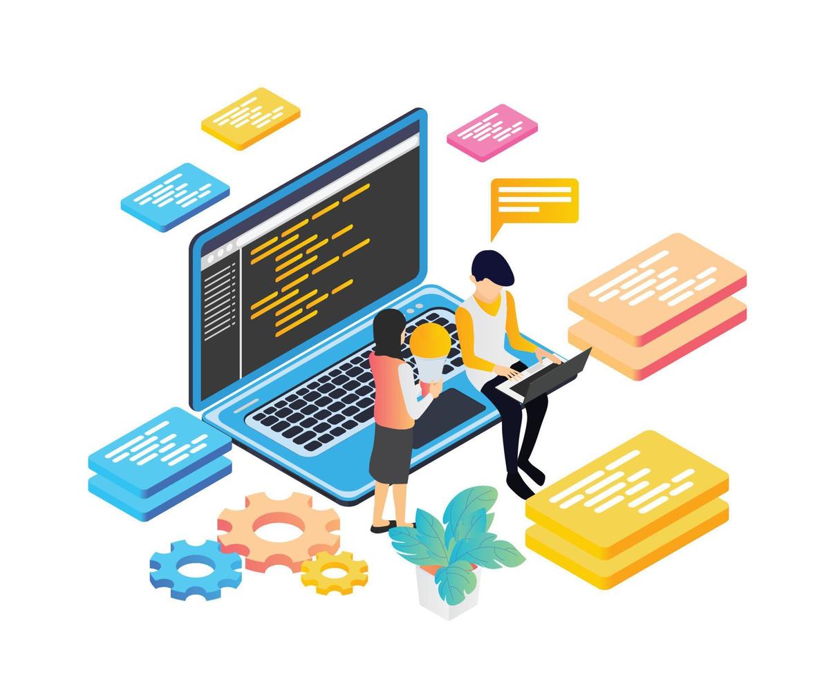 Isometric style website development illustration vector