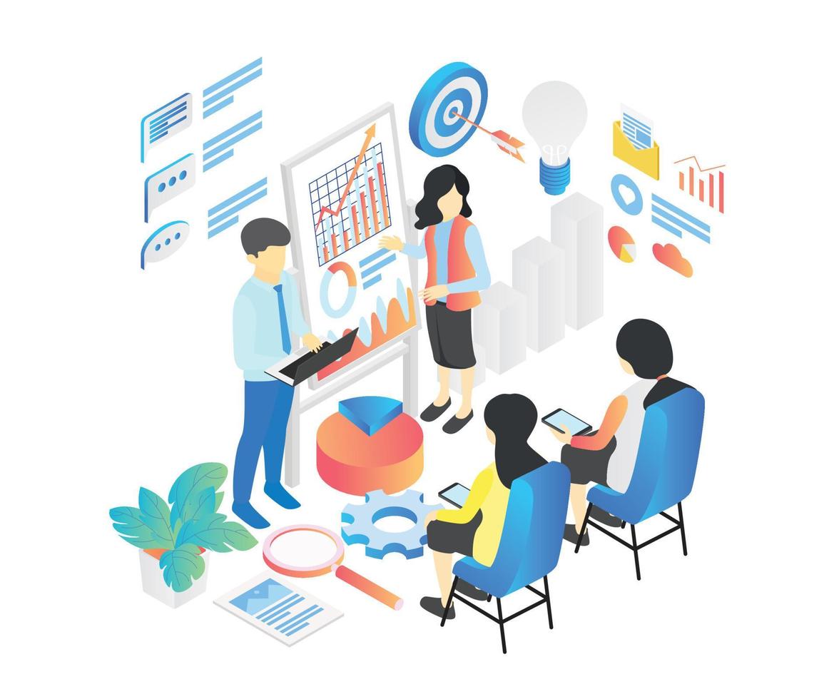 Illustration of isometric style business presentation and training vector