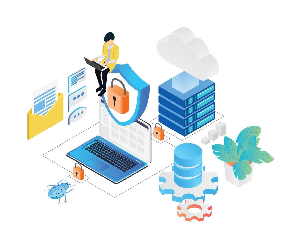 Cloud storage isometric style illustration with big server vector