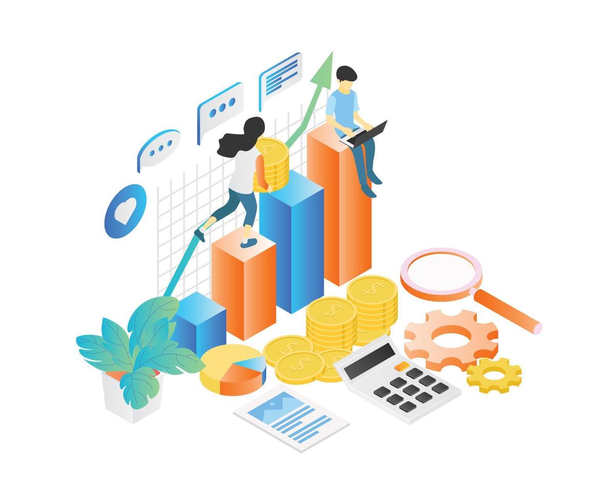 Isometric style illustration about financial investment business analysis vector