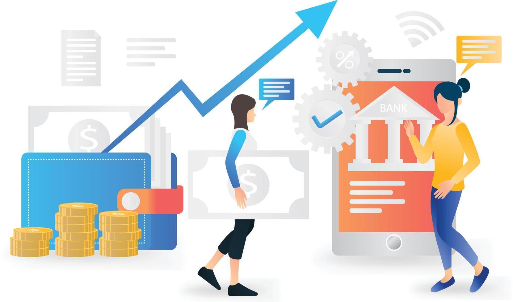 ilustración de estilo plano de finanzas y banca en línea con teléfono inteligente vector